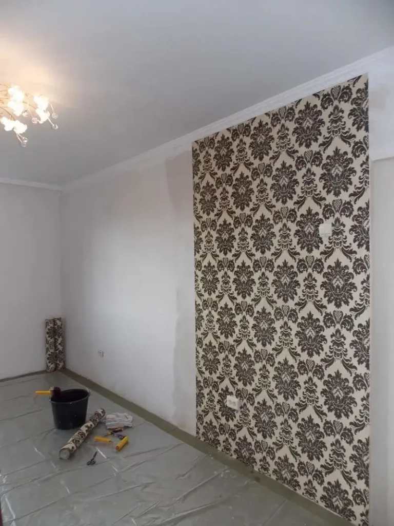 Professional wallpaper installation in Dubai living room