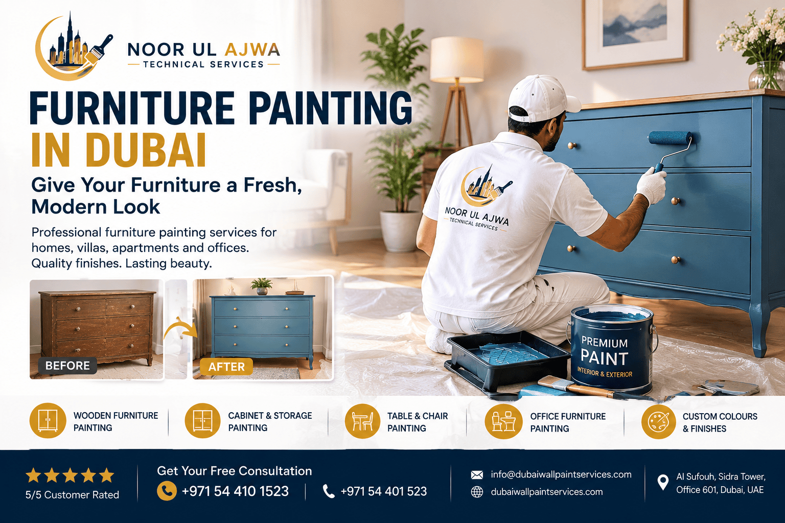 Professional furniture painting services in Dubai