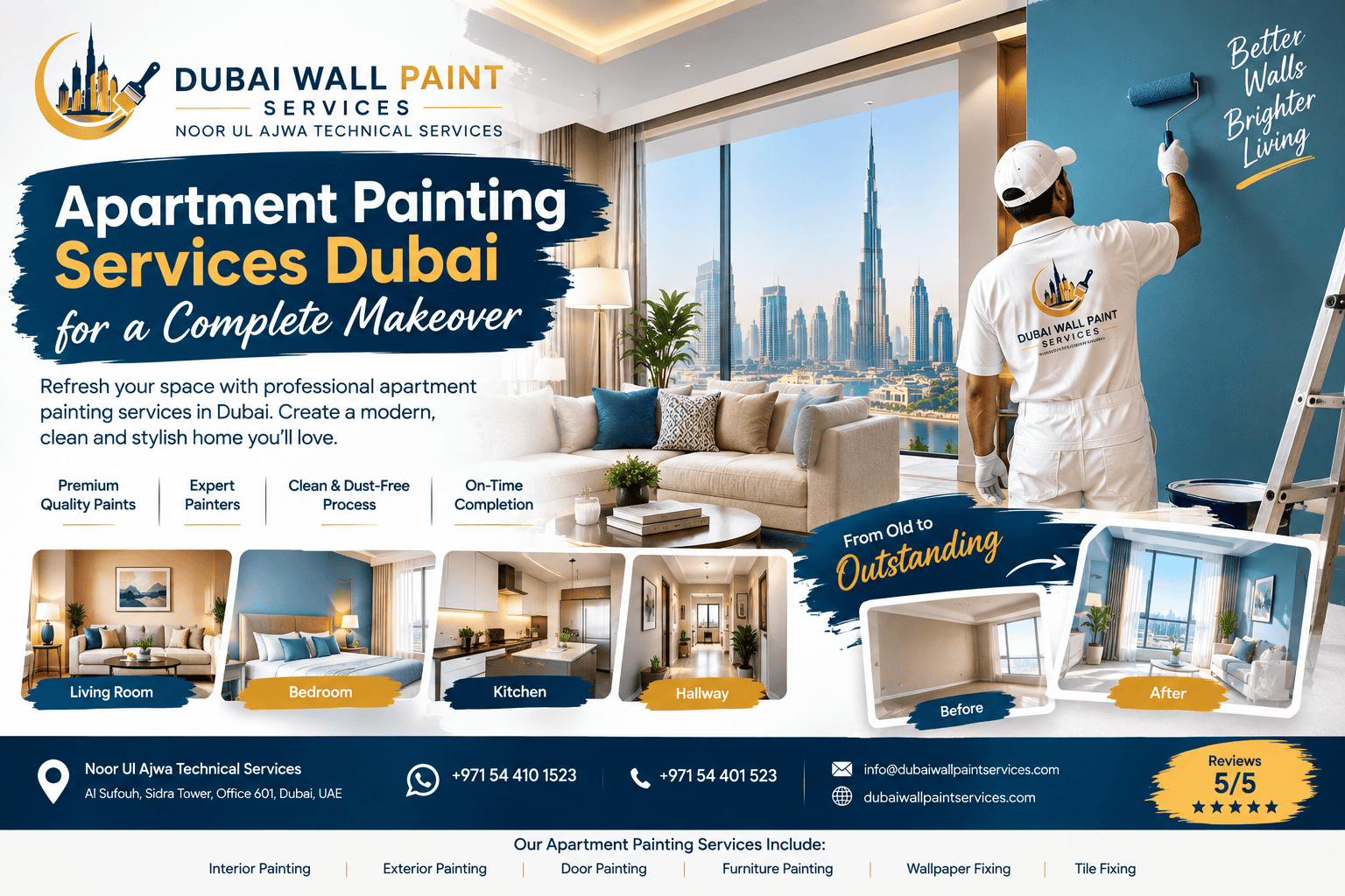 Professional apartment painting services in Dubai for a complete home makeover